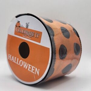 Halloween Ribbon Orange Black Polka Dot Wired Craft Decor Roll
